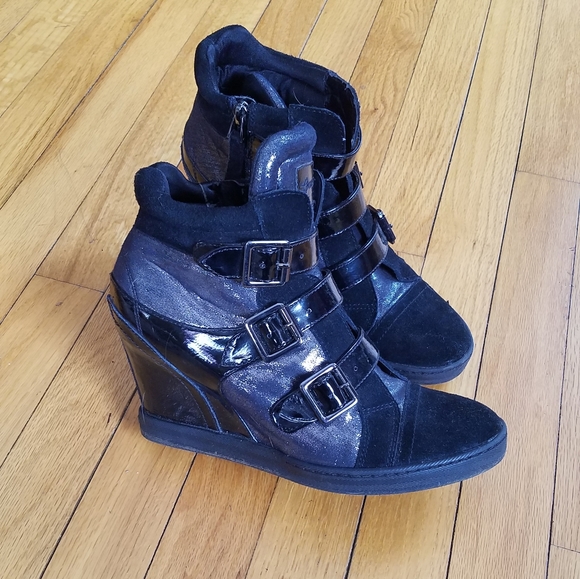 Guess Black Wedge Sneakers with Buckles - Picture 2 of 8